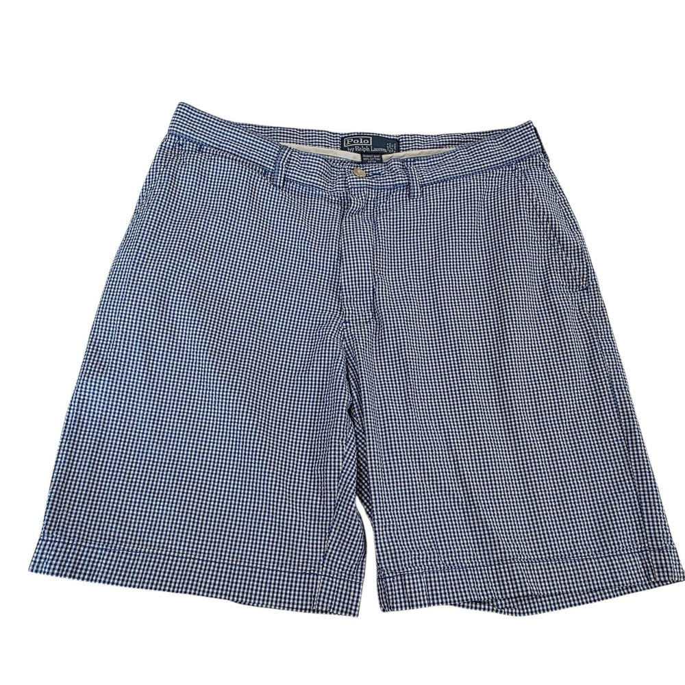 Polo Ralph Lauren Men's Gingham Prospect Shorts Size 34 Blue White Cotton Preppy